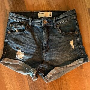 Distressed High Rise Garage Denim Shorts